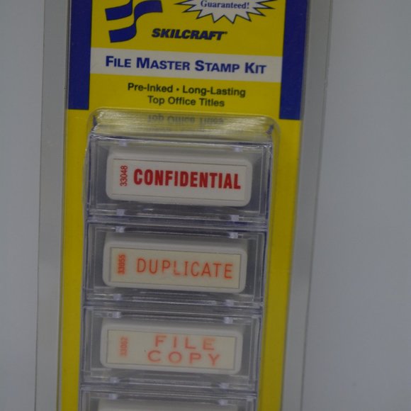 Skilcraft File Master Office Stamp Kit Pre Inked Confidential Duplicate Original - Picture 1 of 8